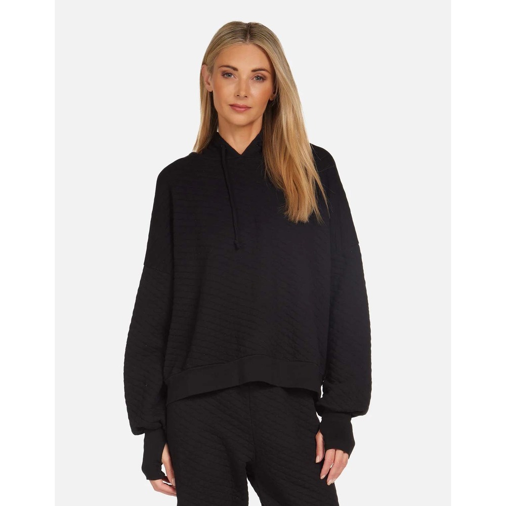 Michael Lauren Ernie Quilted Hoodie Sweatshirt Size S Black Oversized Thumb Hole